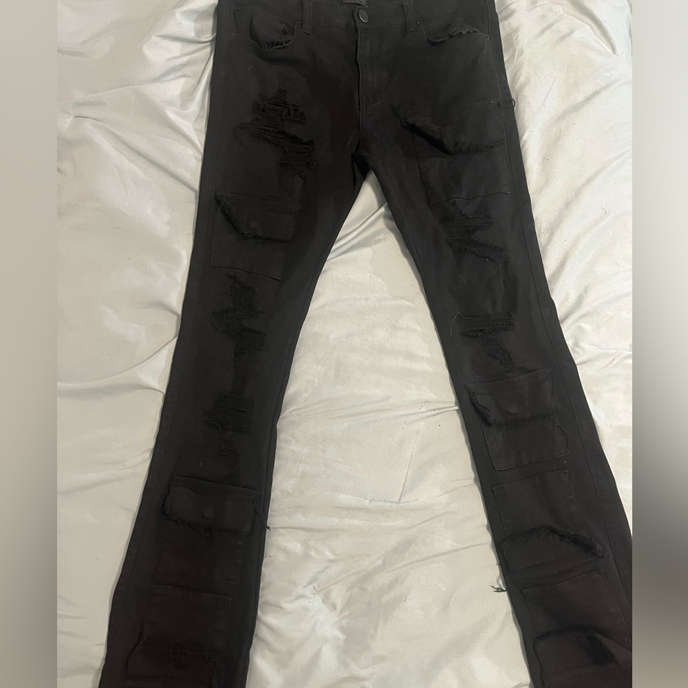 Black stacked flare jeans